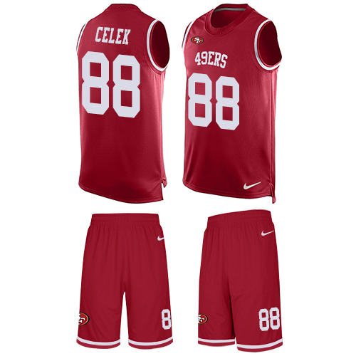 Men's Limited Garrett Celek Nike Jersey Red - #88 Tank Top Suit NFL San Francisco 49ers